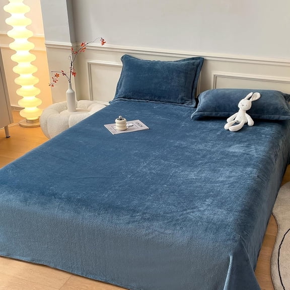 MorroMorn Flannel Sheets Twin Ultra Soft, Fluffy Plush Fleece Sheet Set 4 Piece - All Season Bedding Set with Flat, Deep Pocket Fitted & 2 Pillowcases, Luxury Velvet Warm Cozy (Navy)
