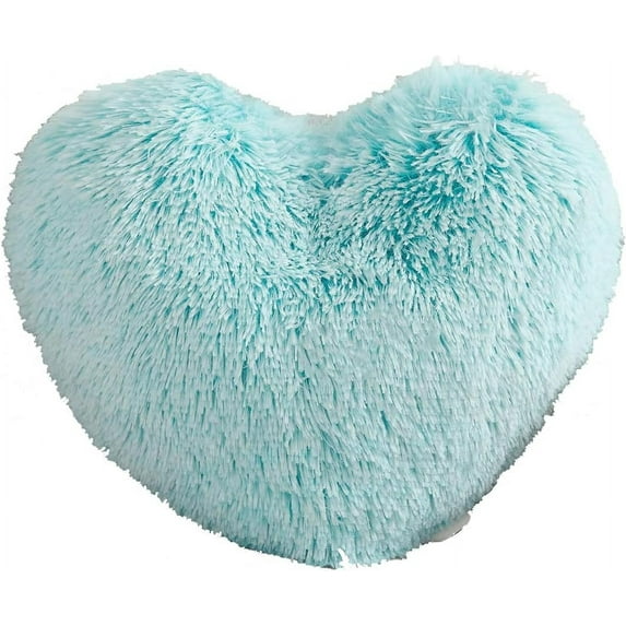 MorroMorn Fluffy Heart Throw Pillows, Shaggy Decorative Pillow for Sofa Couch Bed, Cute Room Decor Gifts for Women Girls Kids - Decorations for Valentines Day Mothers Day Christmas (Aqua)