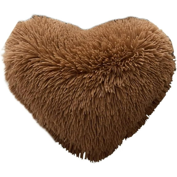 MorroMorn Fluffy Heart Throw Pillows, Shaggy Decorative Pillow for Sofa Couch Bed, Cute Room Decor Gifts for Women Girls Kids - Decorations for Valentines Day Mothers Day Christmas (Brown)