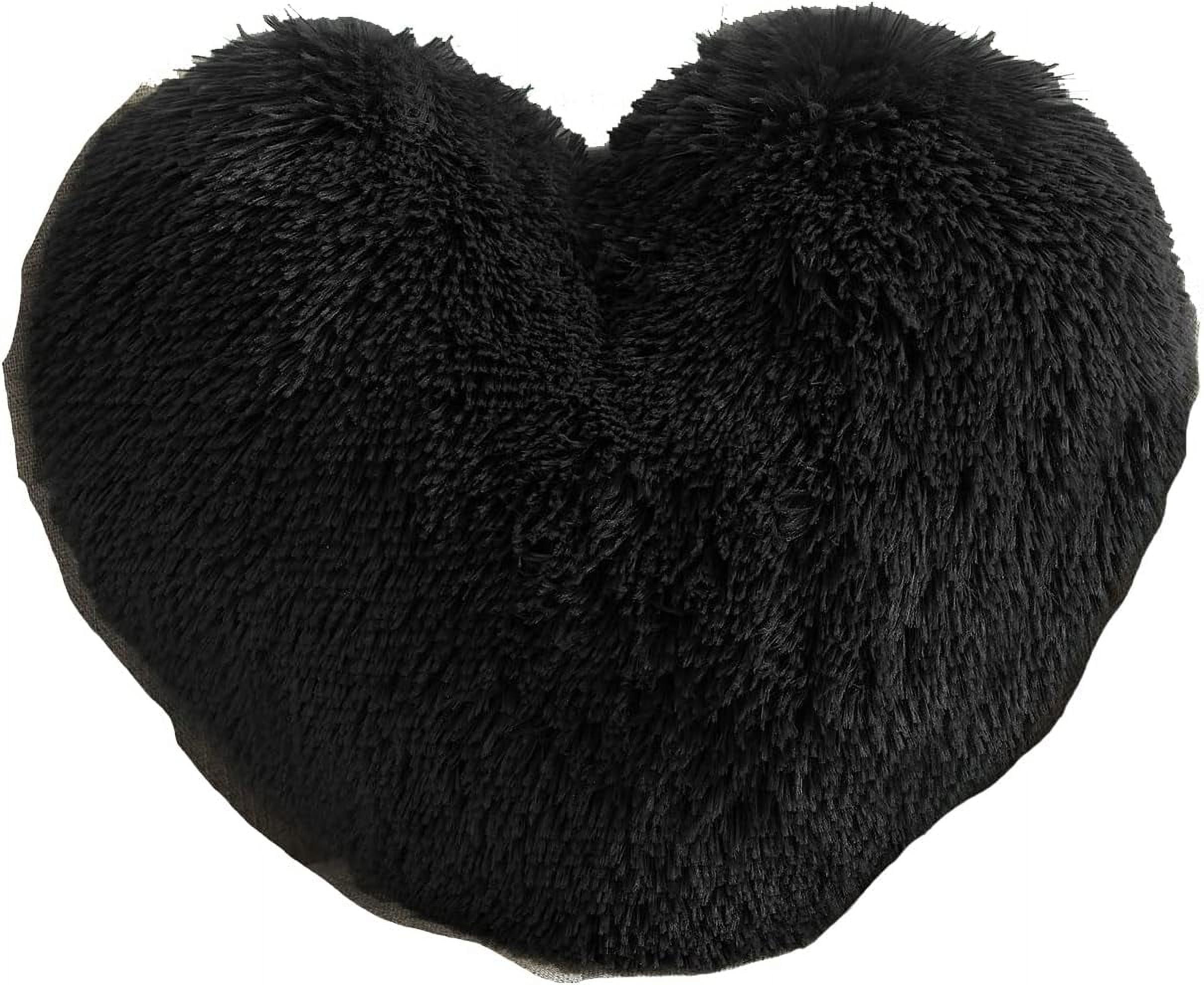 MorroMorn Fluffy Heart Throw Pillows, Shaggy Decorative Pillow for Sofa Couch Bed, Cute Room Decor Gifts for Women Girls Kids - Decorations for Valentines Day Mothers Day Christmas (Black)