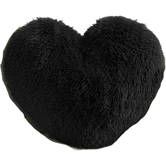 MorroMorn Fluffy Heart Throw Pillows, Shaggy Decorative Pillow for Sofa Couch Bed, Cute Room Decor Gifts for Women Girls Kids - Decorations for Valentines Day Mothers Day Christmas (Black)