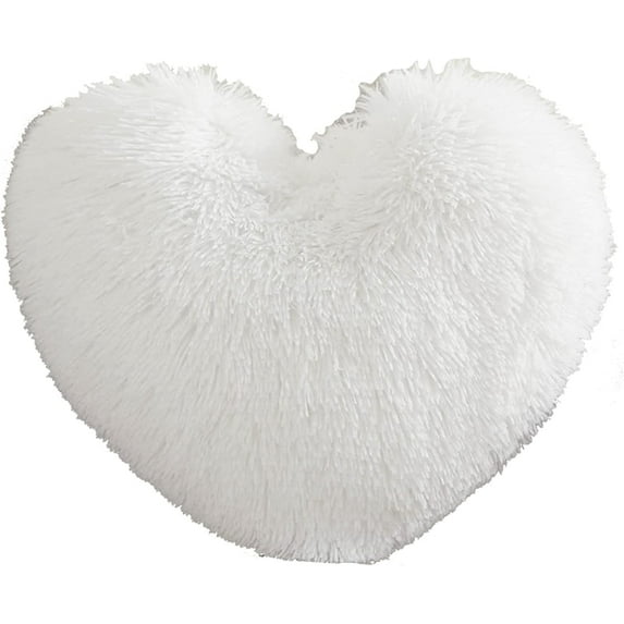 MorroMorn Fluffy Heart Throw Pillows, Shaggy Decorative Pillow for Sofa Couch Bed, Cute Room Decor Gifts for Women Girls Kids - Decorations for Valentines Day Mothers Day Christmas (White)