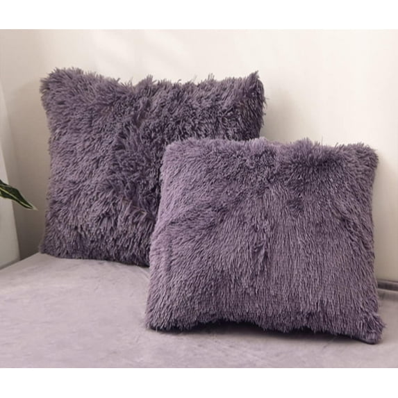 MorroMorn Shaggy Throw Pillow Covers, Luxury Long Faux Fur Pillows Shams, Square Pillow Cases Set, Pack of 2 Pillowcase Decorative Cushion Cover for Bed Couch Soft Fluffy Room Decor (Dark Purple)