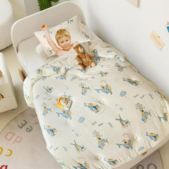 MorroMorn Super Soft Toddler Bedding Set, Thick Fluffy Comforter Sets Neutral Bed Set with Pillowcase for Girls Boys Kids Baby, Lightweight Blanket Warm Cozy for Autumn Winter (Whale Dream)