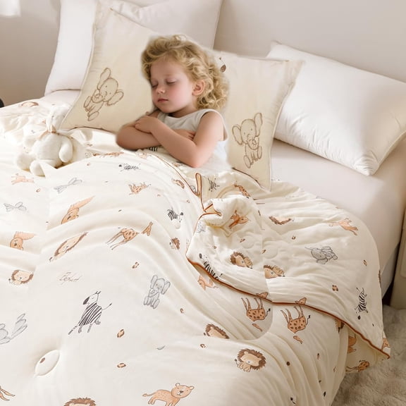 MorroMorn Super Soft Toddler Bedding Set, Thick Fluffy Comforter Sets Neutral Bed Set with Pillowcase for Girls Boys Kids Baby, Lightweight Noiseless Warm Cozy for Fall Winter (Cute Animals)