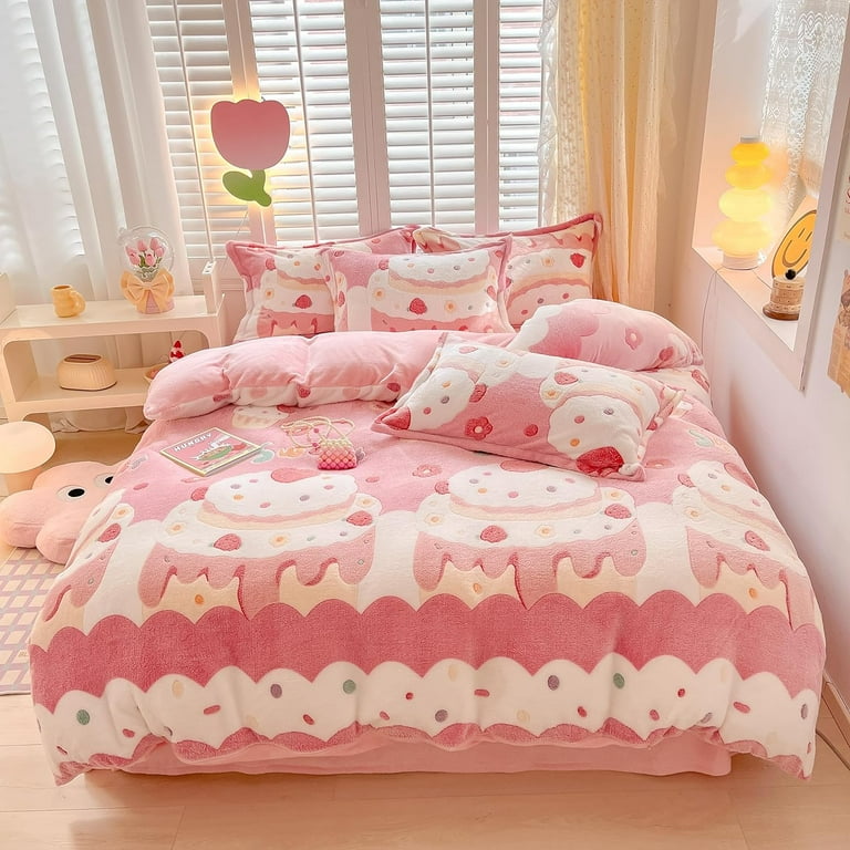 MorroMorn Twin Bedding Sets, Pink Duvet Cover Set, Kawaii Cream