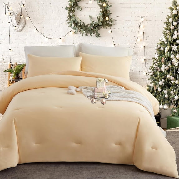 MorroMorn Twin Comforter Set, 4 Pieces Soft Bedding Sets for All Seasons, Bed Set with 1 Down Alternative Duvet Insert 68×90 Inches, 2 Pillowcases and 1 Fitted Sheet (Twin/Twin XL Size, Cream)