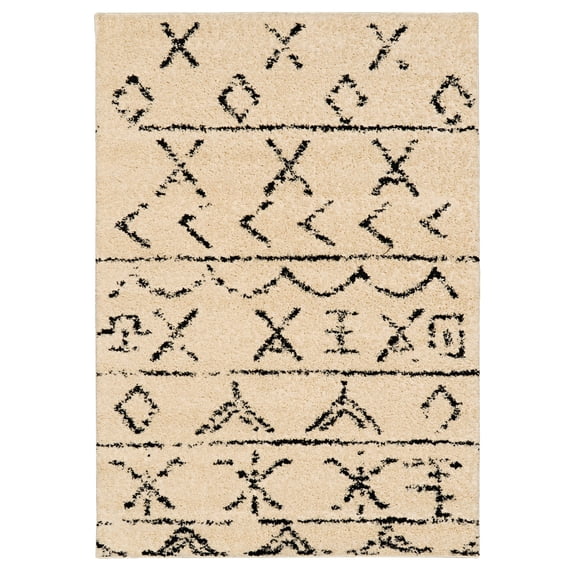 Morrocan Atlas Ivory Rug 8x10 Geometric Modern Frieze Shag