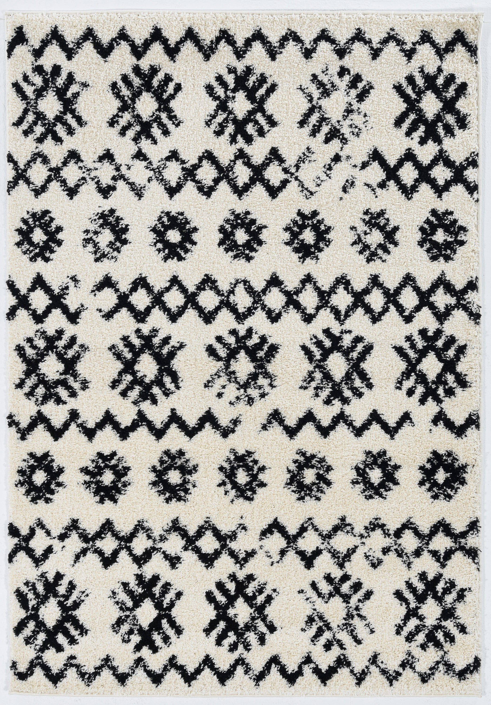 Morrocan Mekenes Ivory 5 x 7 Frieze Shag Rug Modern Moroccan Design Neutral