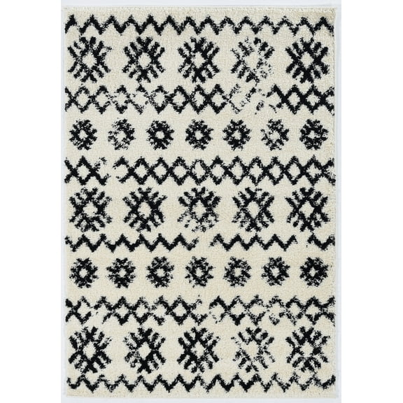 Morrocan Mekenes Ivory 5 x 7 Frieze Shag Rug Modern Moroccan Design Neutral