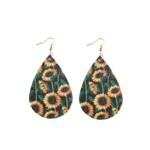 Morroco Floral Pattern Leather Earrings Dasiy Sunflower Print Fashion Jewelry