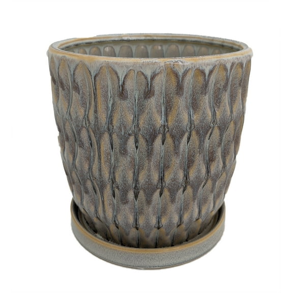 Morrocroft Ceramic Egg Pot with Attached Saucer - 5.25" x 5" - Storm Leaf