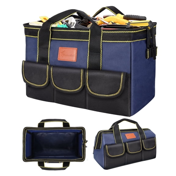 Morrowind 12" Tool Bag, Waterproof Hard Bottom, Durable Wide Mouth Tote, Multiple Pockets, Blue