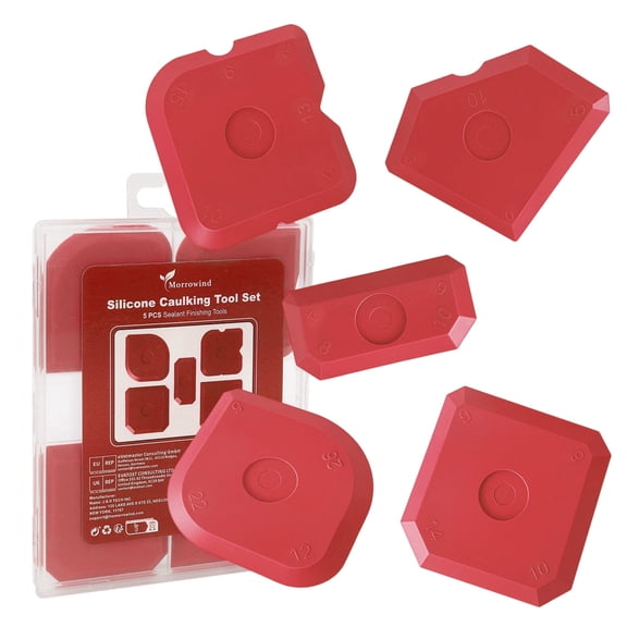 Morrowind 5-in-1 Silicone Caulking Tool Set, Flexible Sealant Finishing Scraper for Kitchen Bathroom, Red