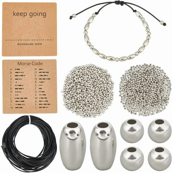 Morse Code Beads Bracelet Making Kit Ccb Plastic Beads Bulk Silver Barrel Round Spacer Bead Keep Going Display Card Waxed Cord Personalized Kits for Jewelry Making Diy Handmade Crafts Supply