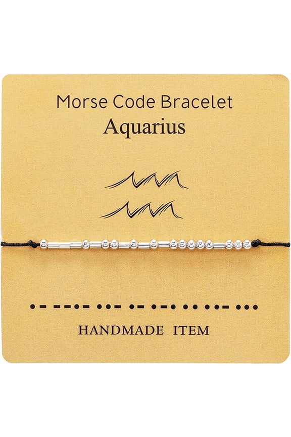 Morse Code Bracelet 12 Constellation Astrology Zodiac Sign Star Bracelet Morse Code Beads on Silk Cord Bracelet Handmade Adjustable Bracelet Jewelry for Men Women