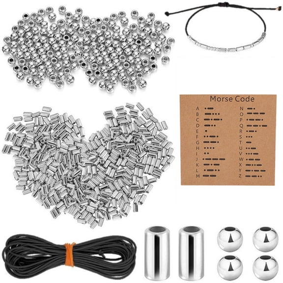 Morse Code Bracelet Making 400 Round Spacer Beads 400 Long Tube Beads 20 Morse Code Decoding Card 1Roll Wax Line