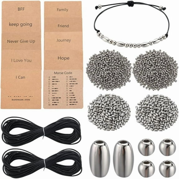 Morse Code Bracelet Making Kit Morse Code Beads Bulk Barrel Round Spacer Beads Display Card Waxed Cord for Jewelry Making DIY Handmade Crafts Supplies