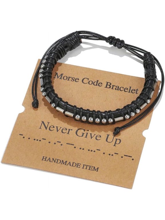 Morse Code Bracelet for Men Women - Funny Secret Message Friendship Bracelet Adjustable Mens Leather Bracelet Inspirational Gifts for Husband Bestfriend.