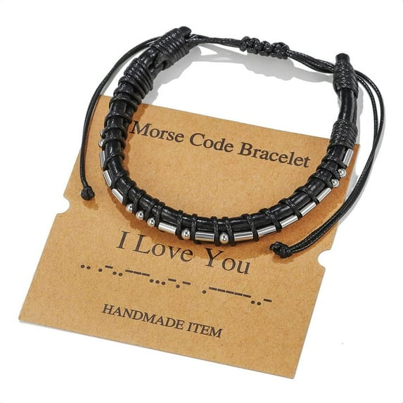 Morse Code Bracelet for Men Women - Funny Secret Message Friendship Bracelet Adjustable Mens Leather Bracelet Inspirational Gifts for Husband Bestfriend.
