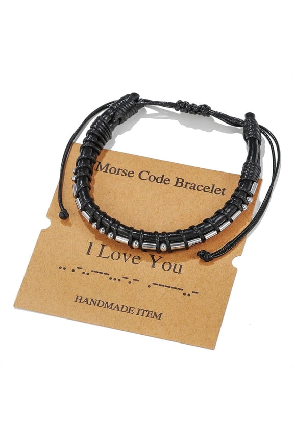 Morse Code Bracelet for Men Women - Funny Secret Message Friendship Bracelet Adjustable Mens Leather Bracelet Inspirational Gifts for Husband Bestfriend.