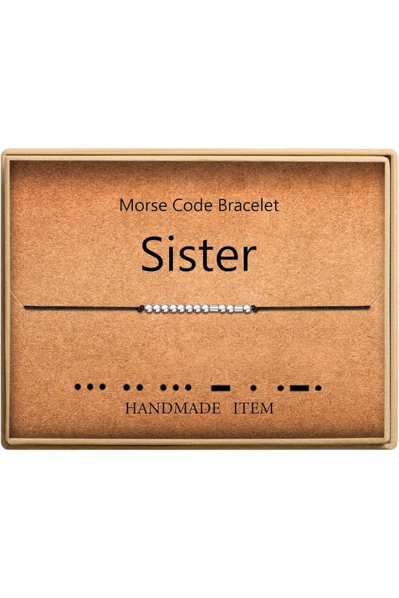 Morse Code Bracelet - Morse Code Jewelry for Women - 14k Gold Plated Beads on Silk Cord Friendship Bracelet Gift for Her Sliver sister