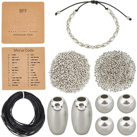 Morse Code Bracelets Bead Bulk Beading Bracelet Making Kits Silver Ccb Plastic Barrel Round Loose Spacer Beads Bff Display Card Waxed Cord Kit for Jewelry Making Diy Handmade Crafts Supplies diy