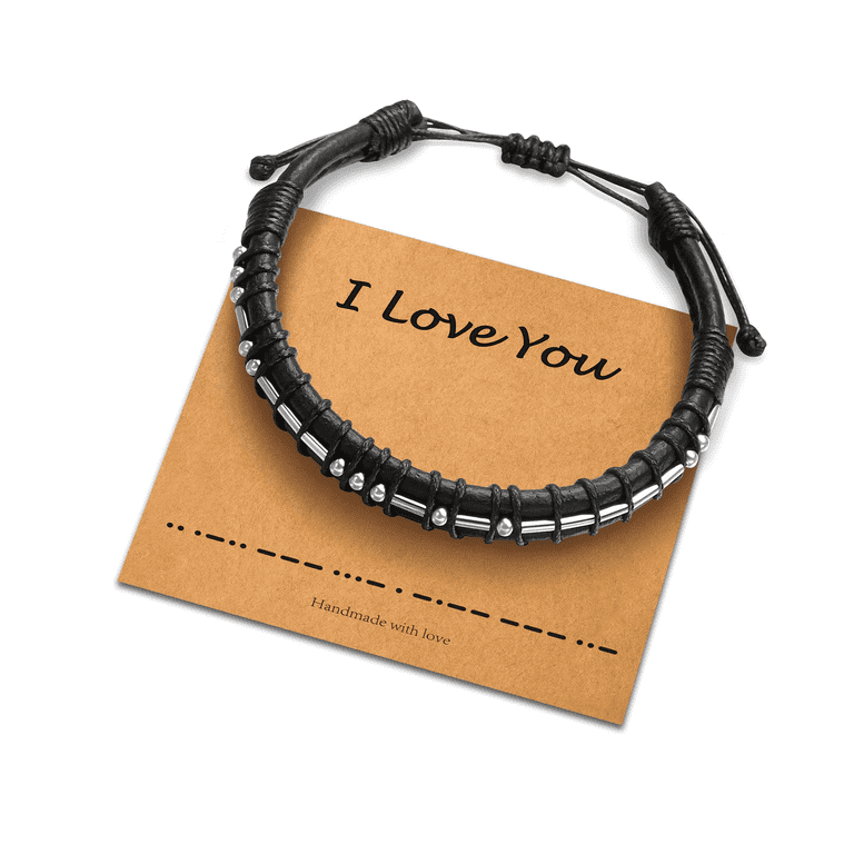Morse Code Bracelets Gifts for Men Leather Bracelets for Mens Jewelry Male Inspirational Bracelets Gifts for Best Friend Boyfriend Husband Dad