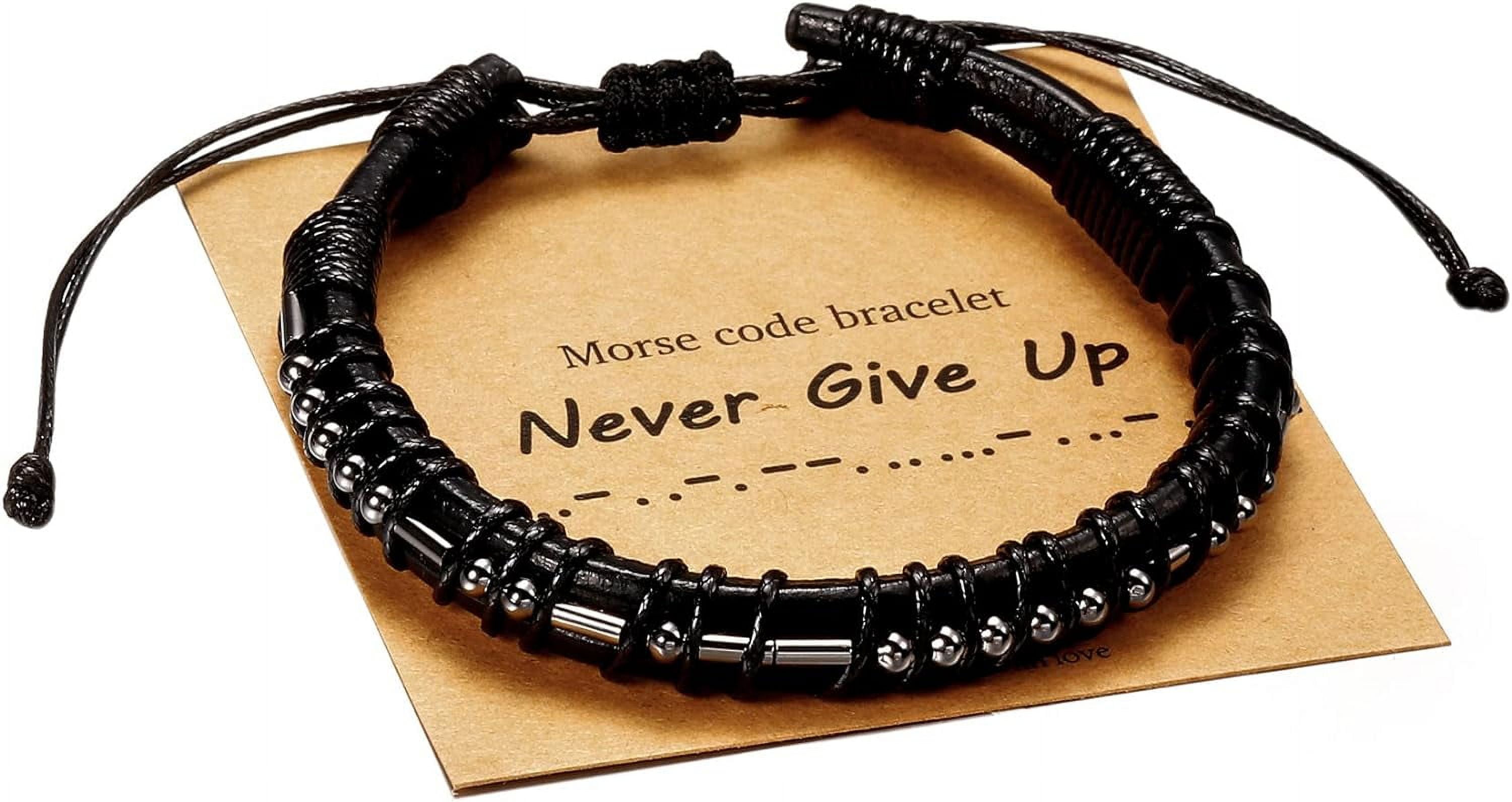 ●tow tow archive● Feverfew Leather Bead Bracelet Black TBH Morse-Code-Bracelets-Men-