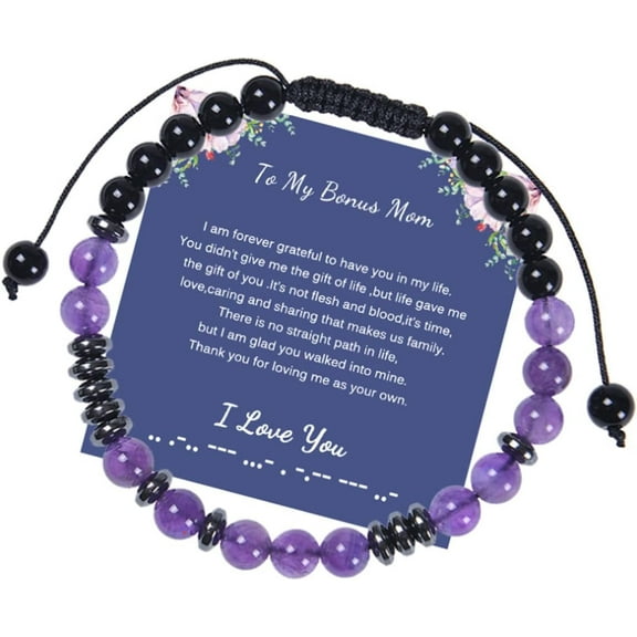 Morse Code Bracelets for Women Bonus Mother Hematite Natural Lava Stone Bead Bracelet Adjustable Amethyst Braided Rope Bracelet Inspirational Jewelry for Women,Sister,Lady