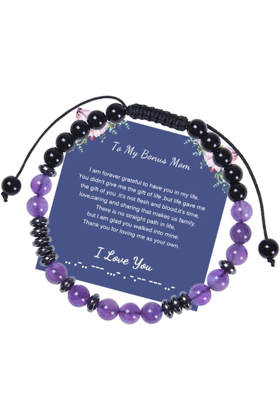 Morse Code Bracelets for Women Bonus Mother Hematite Natural Lava Stone Bead Bracelet Adjustable Amethyst Braided Rope Bracelet Inspirational Jewelry for Women,Sister,Lady