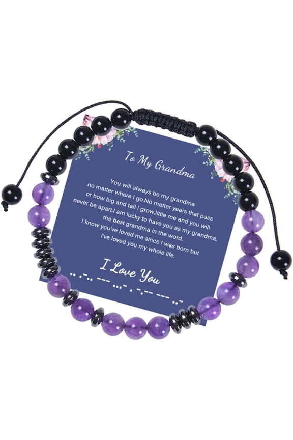 Morse Code Bracelets for Women Bonus Mother Hematite Natural Lava Stone Bead Bracelet Adjustable Amethyst Braided Rope Bracelet Inspirational Jewelry for Women,Sister,Lady