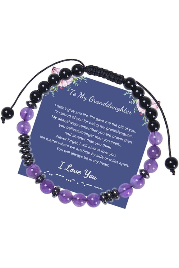 Morse Code Bracelets for Women Bonus Mother Hematite Natural Lava Stone Bead Bracelet Adjustable Amethyst Braided Rope Bracelet Inspirational Jewelry for Women,Sister,Lady