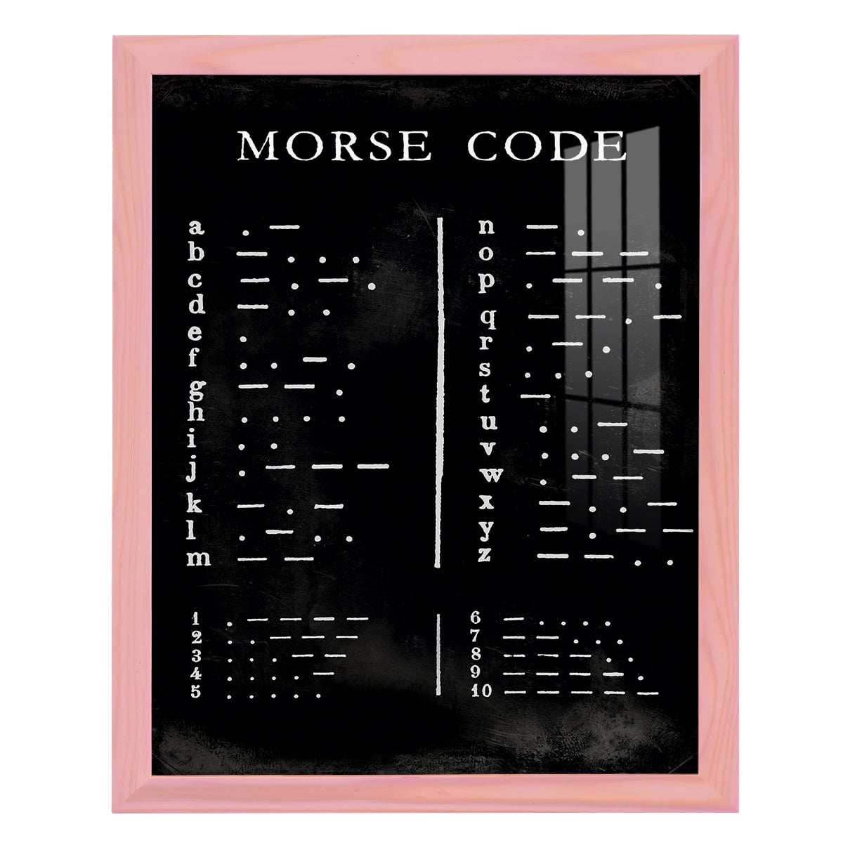 Morse Code Chart - Framed Print w/glass - Sunset Pink