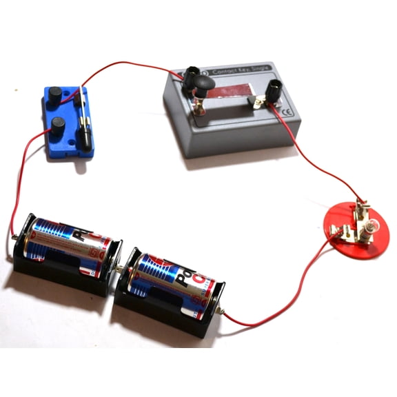 Morse Code Circuits Kit - Explore Electrical Circuits & Morse Code - Build Basic, Parallel & Series Circuits - Includes Contact Key, Batteries, Wire, Bulbs, Knife Switch & Holders - Eisco Labs