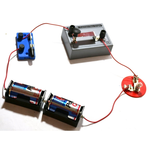 Morse Code Circuits Kit - Explore Electrical Circuits & Morse Code - Build Basic, Parallel & Series Circuits - Includes Contact Key, Batteries, Wire, Bulbs, Knife Switch & Holders - Eisco Labs