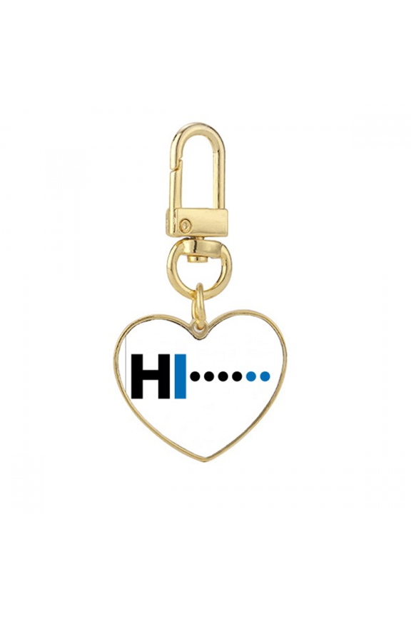 Morse Code Hello Dot Line Expression Gold Heart Keychain Metal Keyring Holder