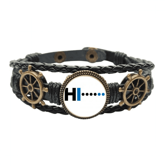 Morse Code Hello Dot Line Expression Leather Braided Ocean Bracelet Wristband