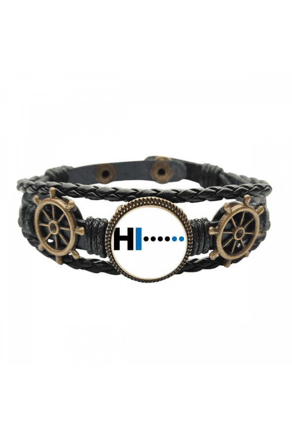 Morse Code Hello Dot Line Expression Leather Braided Ocean Bracelet Wristband