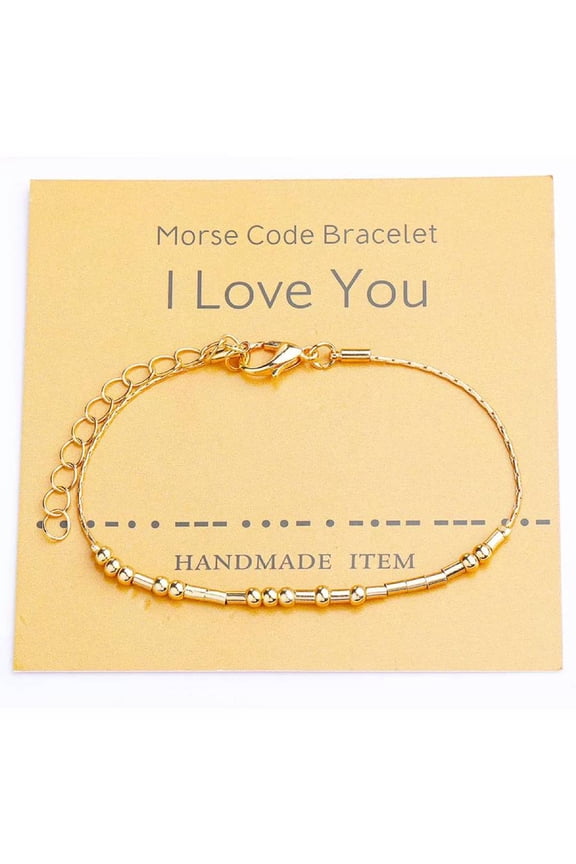 Morse Code Inspirational Bracelet, Gold Tone "Luck / I Love You / Never Give Up" Beaded Secret Message Wristband