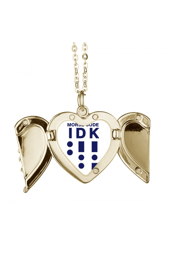 Morse Code Know Dot-line Expression Folded Wings Peach Heart Pendant Necklace