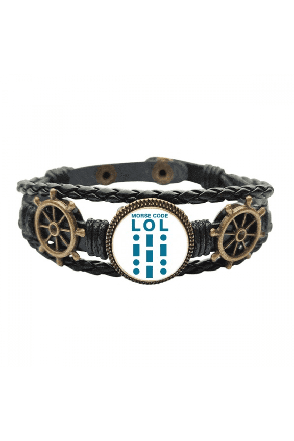 Morse Code Laughter Line Expressions Leather Braided Ocean Bracelet Wristband