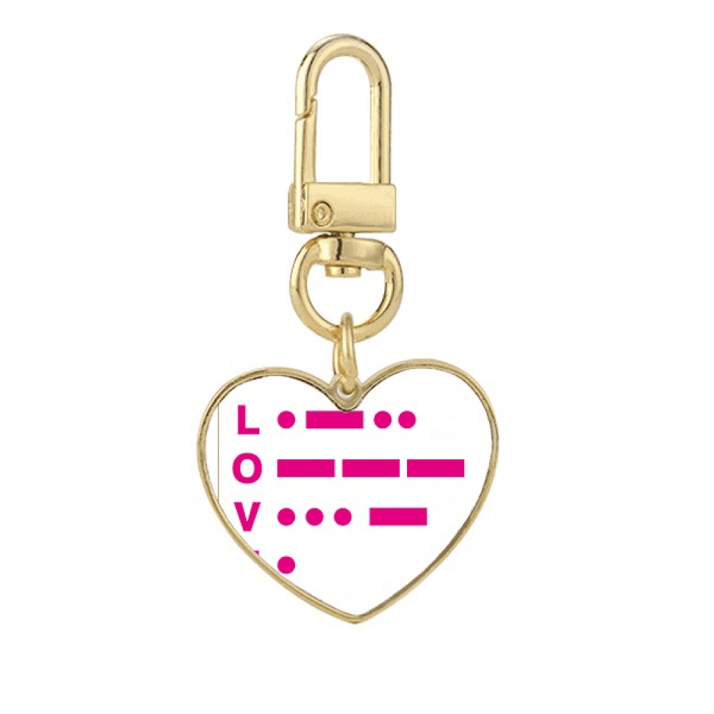 Morse Code Love Point Line Expression Gold Heart Keychain Metal Keyring ...
