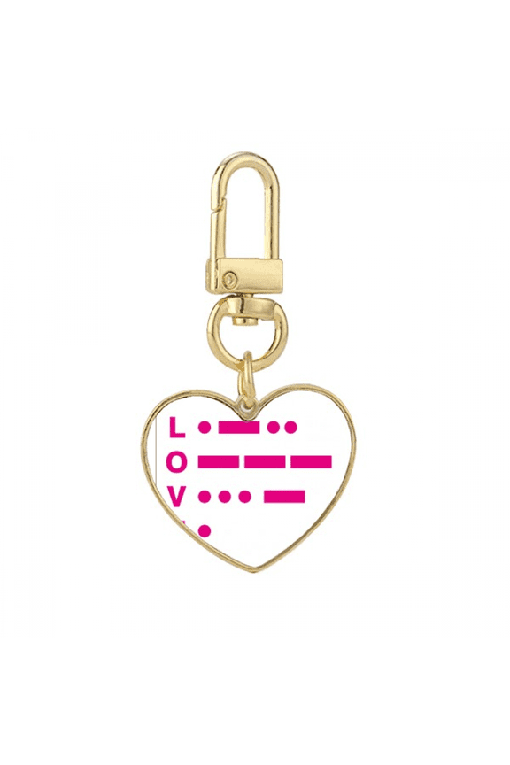 Morse Code Love Point Line Expression Gold Heart Keychain Metal Keyring Holder