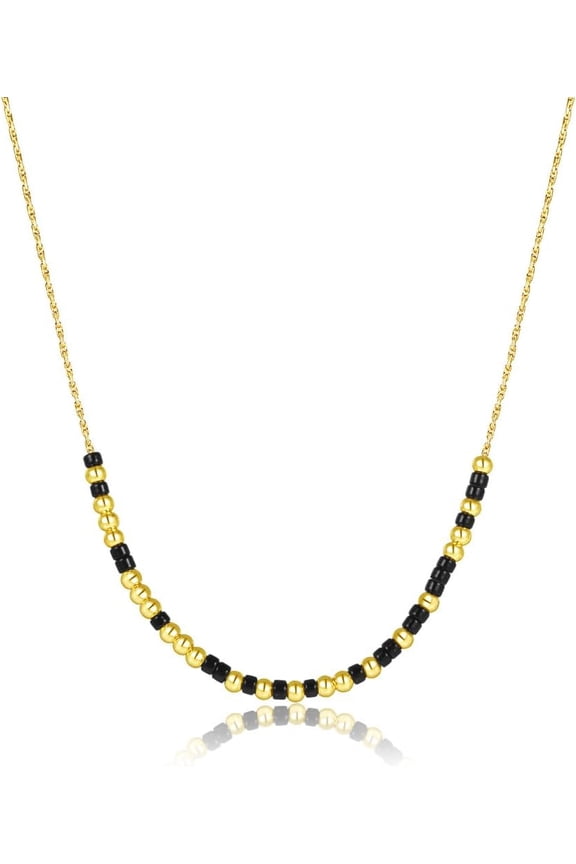 Morse Code Necklaces for Women Black and Gold Bead Necklace Inspirational Gifts for Friend Girlfriend[b059]