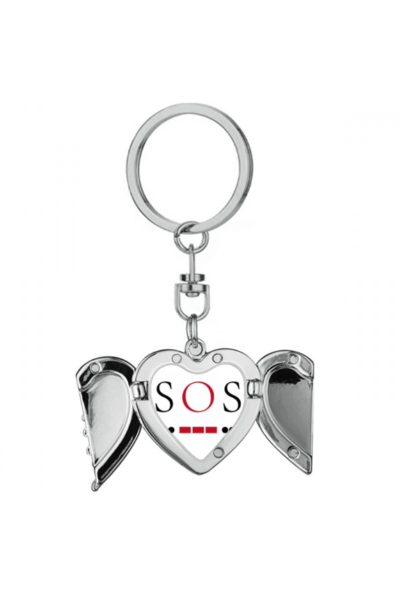 Morse Code Rescue Point Line Expression Heart Angel Wing Key Chain Holder