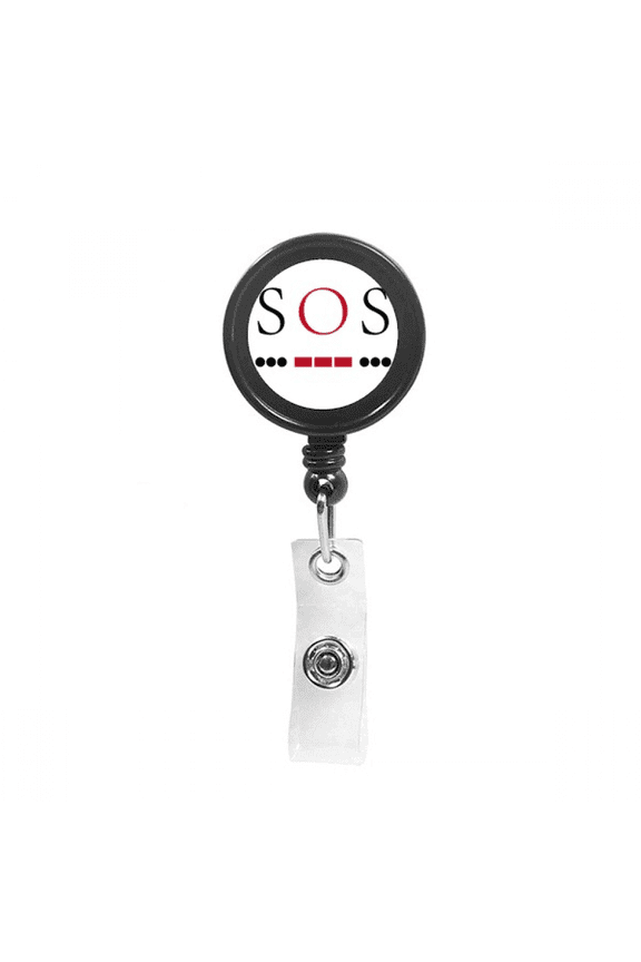 Morse Code Rescue Point Line Expression Retractable Keychain Badge Holder ID Badge