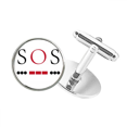 thumbnail image 1 of Morse Code Rescue Point Line Expression Round Button Cuff Clip Stud Cufflinks, 1 of 4