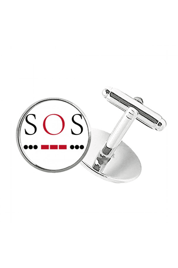 Morse Code Rescue Point Line Expression Round Button Cuff Clip Stud Cufflinks