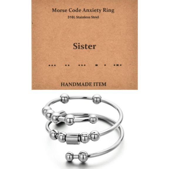 Morse Code Rings for Women, Stainless Steel Spinner Ring Fidget Rings for Anxiety Ring Morse Code Rings Inspirational Gifts Jewelry Women Birthday Graduation Gifts for Her Best Friends